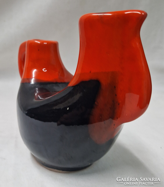 Retro, iparművészeti, mázas, kakas formájú kerámia váza, hibátlan állapotban, 14 cm. magas