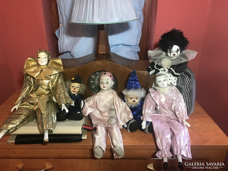 Porcelain hands-head-feet hand-painted 6-piece collection of clown figures for sale