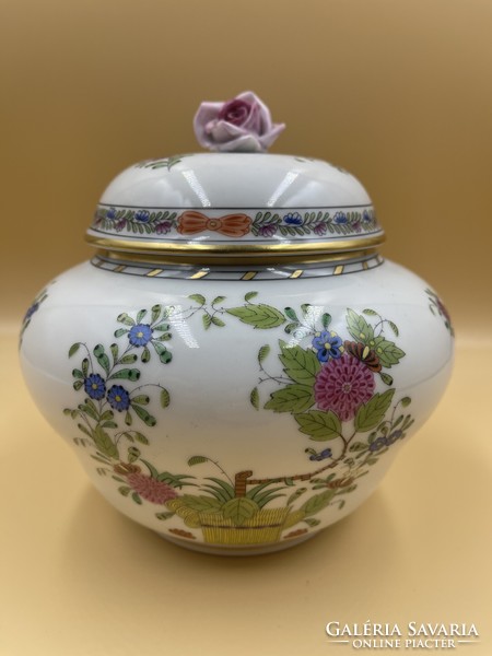 Large bonbonnier with colorful Indian flower basket pattern from Herend