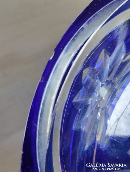 Antique blue polished lead crystal round bonbonnier. Medium size.