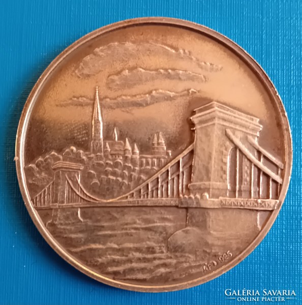 Millennium silver commemorative medal Budapest chain bridge with the castle