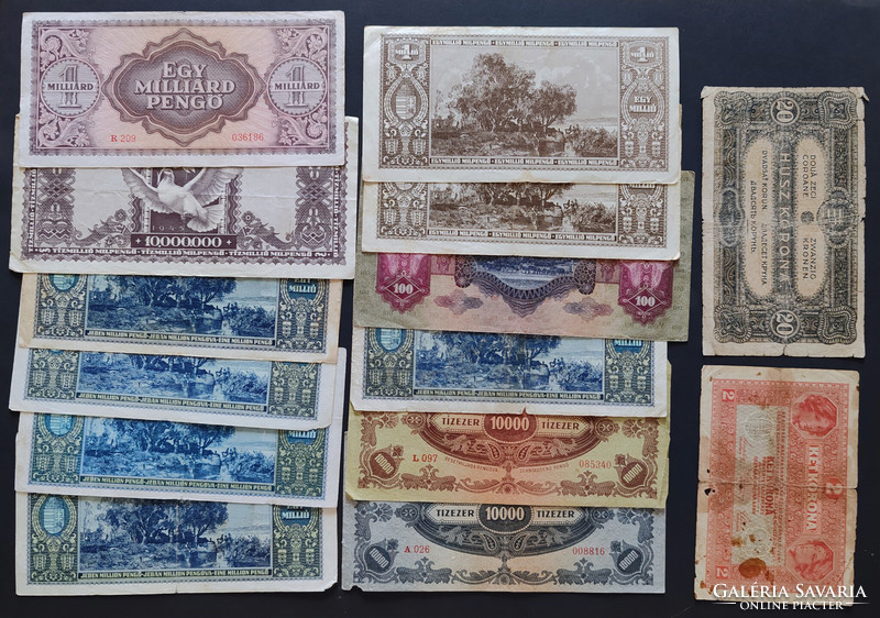 Lot of 22 inferior or damaged Hungarian banknotes