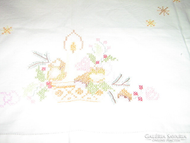 Tablecloth with beautiful small cross-stitched Christmas pattern