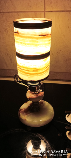 Copper and onyx night lamp 27 cm high, 9 cm wide shade