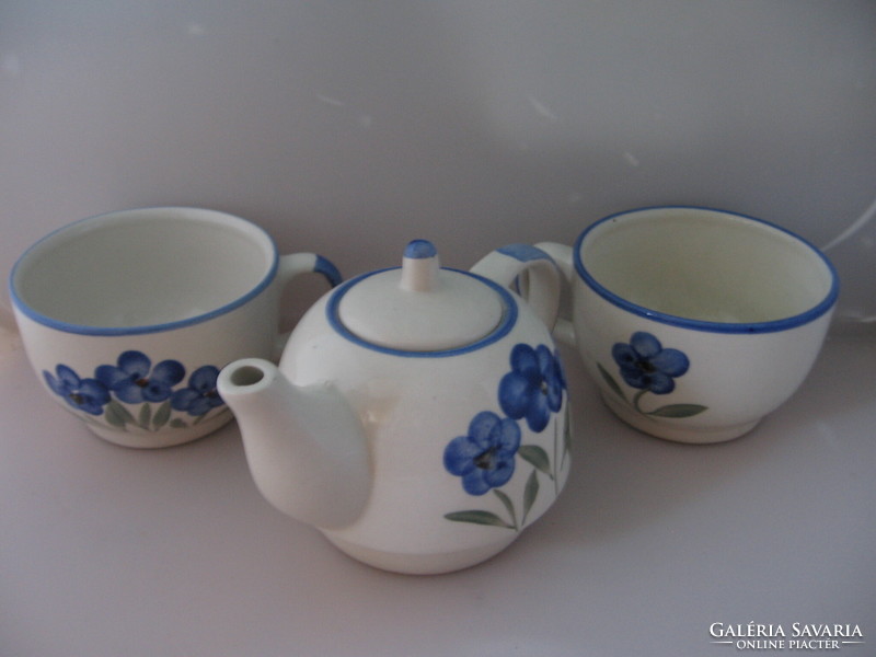 Retro stoneware blue floral tea set plus cup