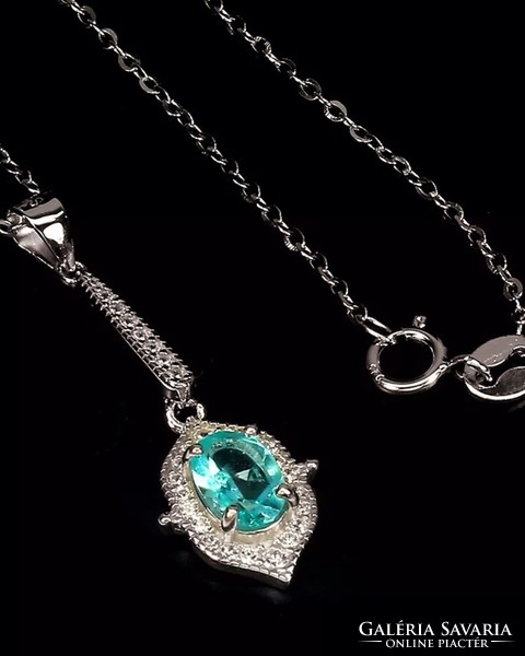 925 sterling silver pendant with greenish blue topaz, 6mm