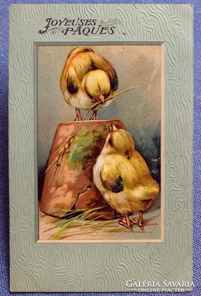 Antik dombornyomott Húsvéti üdvözlő képeslap  csibék