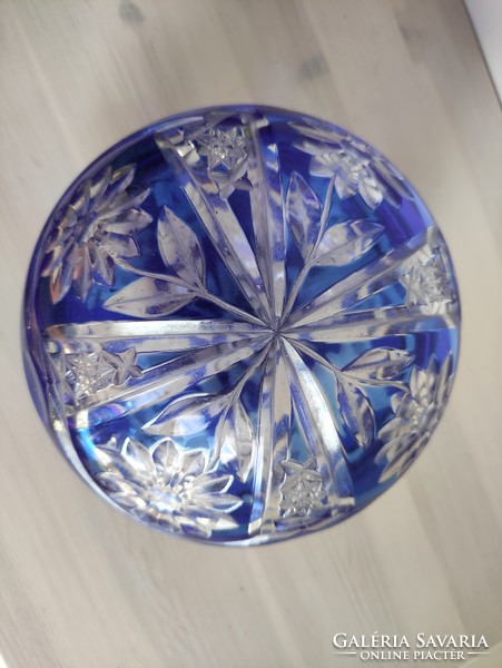 Antique blue polished lead crystal round bonbonnier. Medium size.