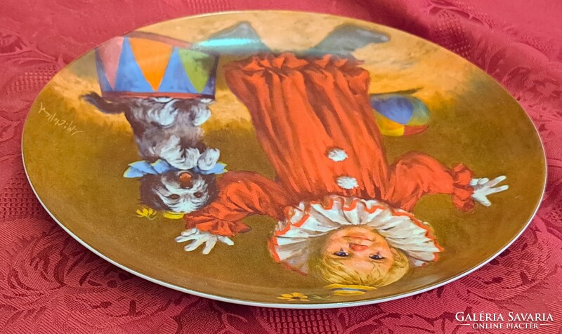 Bohócos dísztányér, porcelán cirkuszos tányér (L4458)