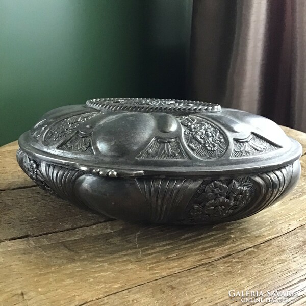 Old silver-plated metal jewelry box