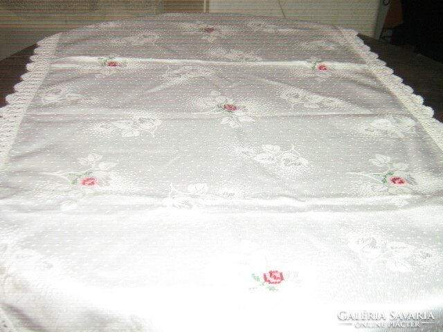 Runner with a beautiful embroidered rose embroidered damask tablecloth