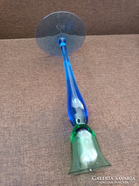 Gyönyörű kecses vékony üvegváza kék-zöld átmenettel