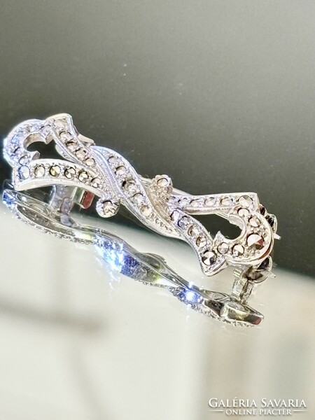 Antique silver brooch, embellished with marcasite stones