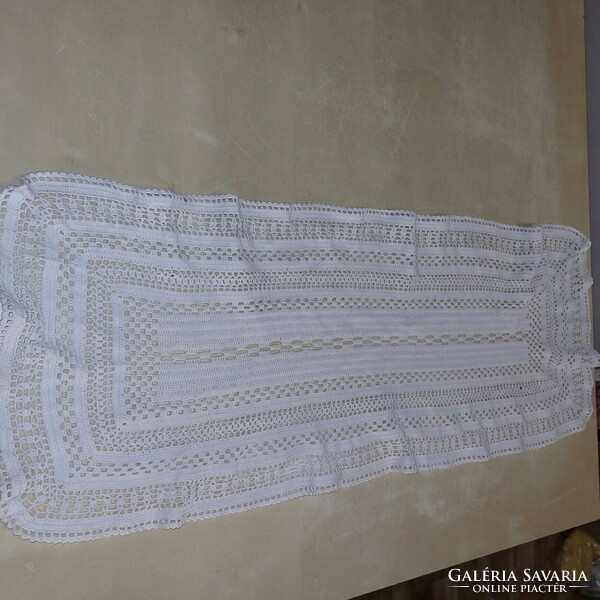 Crocheted white table runner, tablecloth
