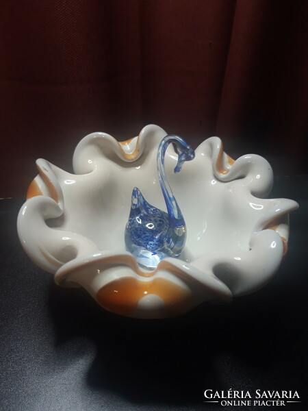 Színes, fújt üveg hattyú - Murano - 10 cm x 4 cm