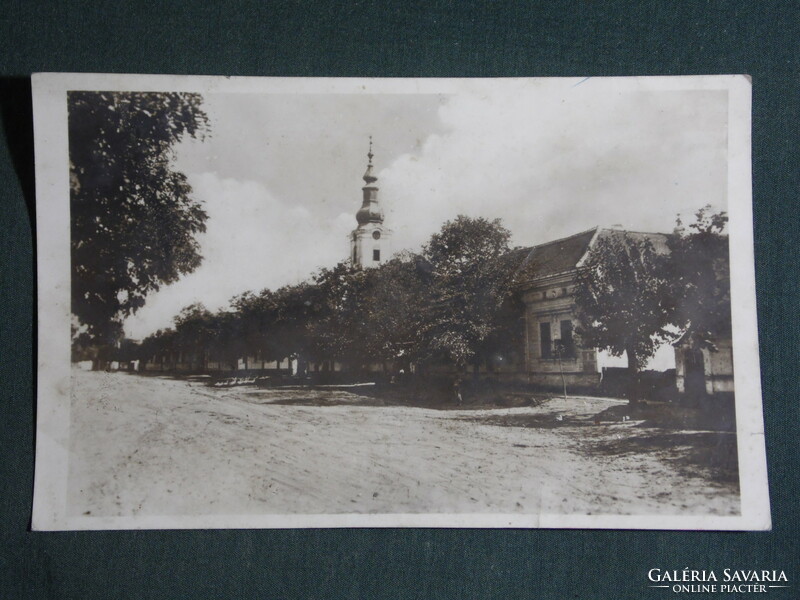 Képeslap, Postcard, Diósviszló, Református templom és iskola, utca, , 1941