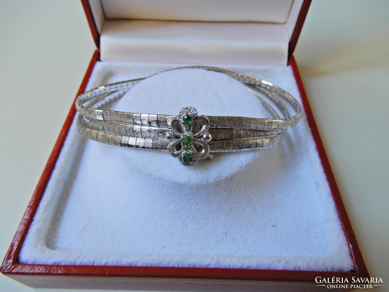 Old 3-row silver bracelet with emerald stones