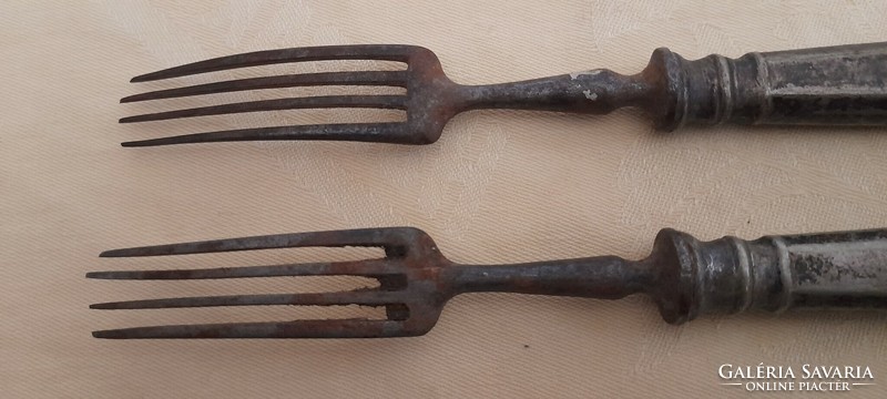 Iron fork with old 21.5cm silver handle 2 pieces in one