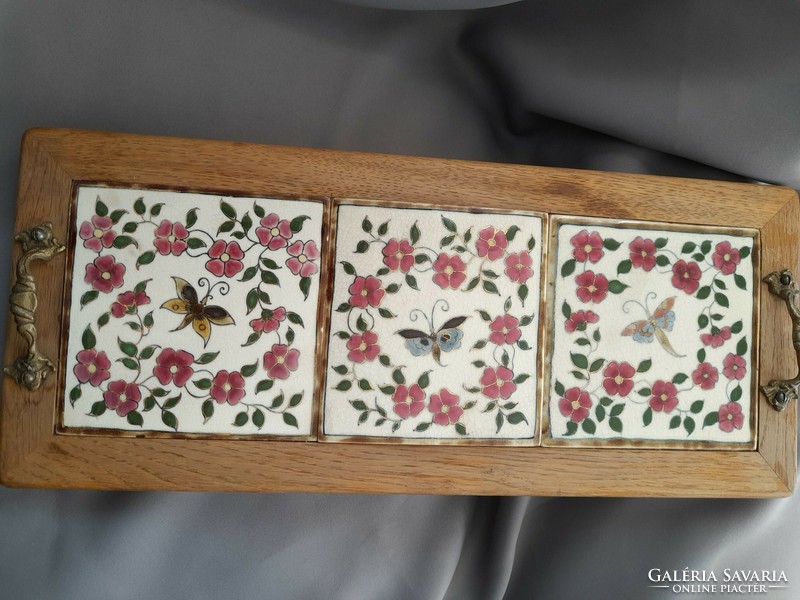 Antique hand-painted faience tray /zsolnay ? Zsolnay type/