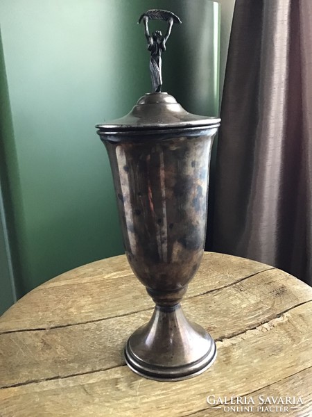 Antique silver-plated goblet with statue of liberty, without inscription