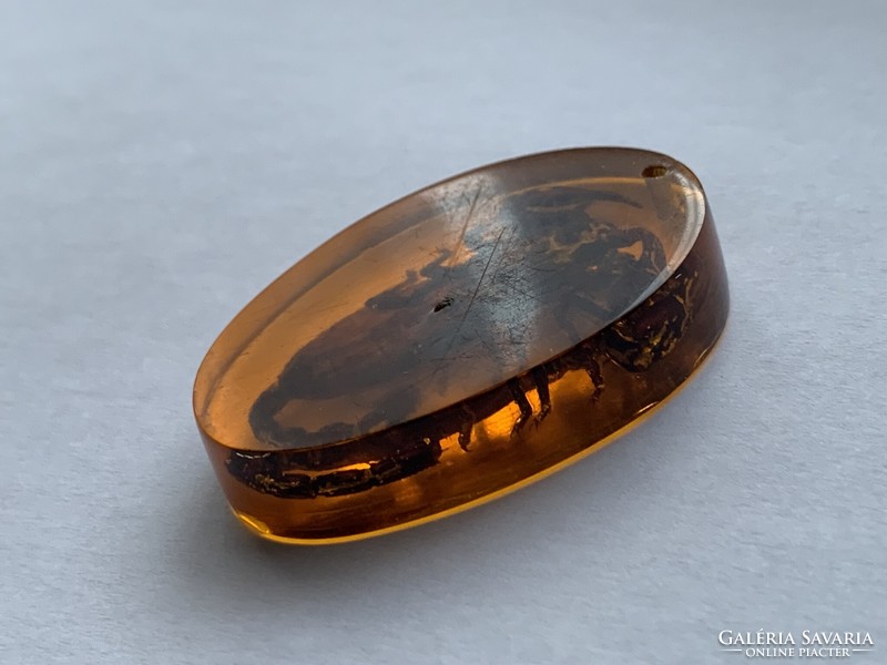 Old genuine amber with scorpion preparation, key chain or pendant