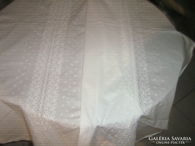 Beautiful white filigree madeira tablecloth