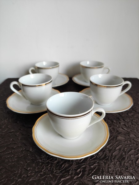 Elegantly commercial gold contoured porcelain coffee set for 5 people