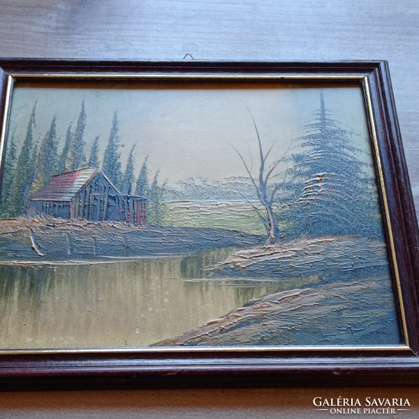 Cozy oil painting in a beautiful wooden frame