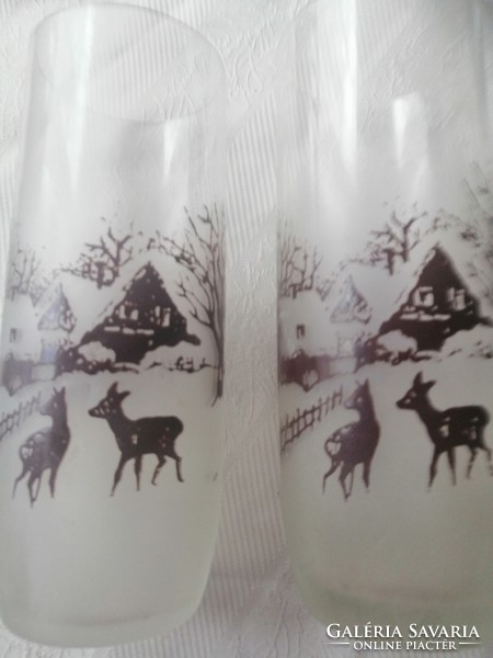 Deer deer glass winter landscape glass 2 dl in pairs