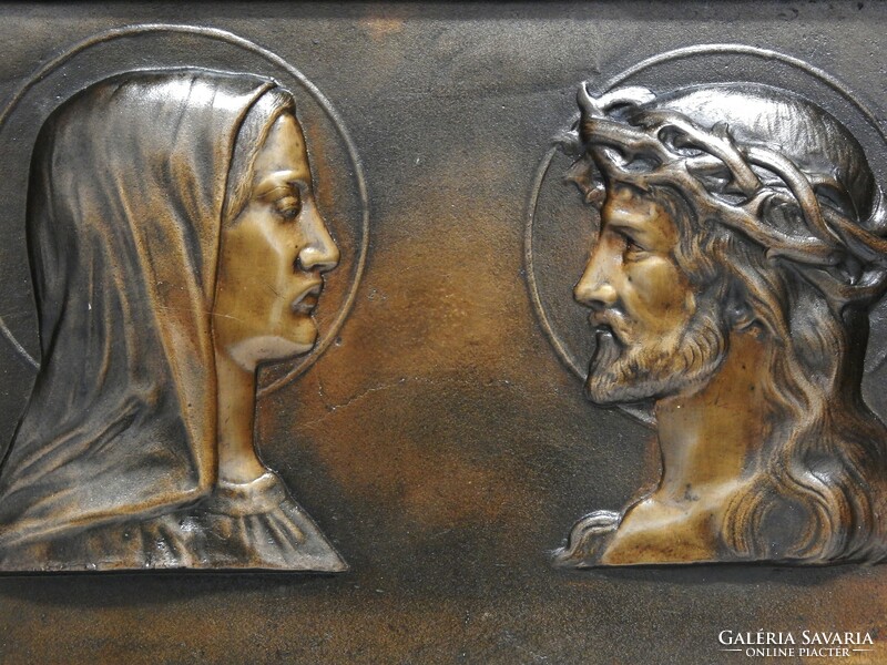 Bronze relief of Mary Magdalene and Jesus from the xx. No. From the first half in a frame, in excellent condition