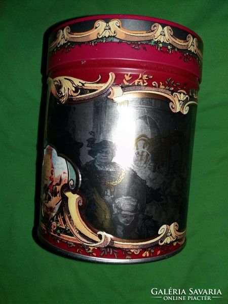 Régi Nürnberg mézes teasüteményes jelenetes kör díszdoboz ritka fém lemez 15 x 11 cm a képek szerint