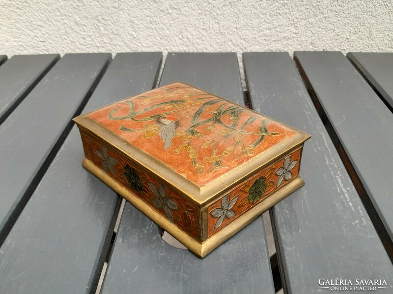 Heavy full round fire-enamelled copper jewelery box