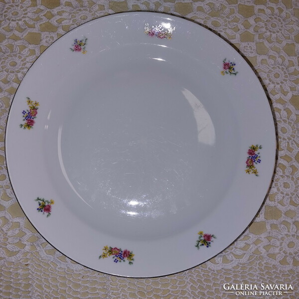 Zsolnay virágcsokros porcelán lapos tányér arany széllel, 3db
