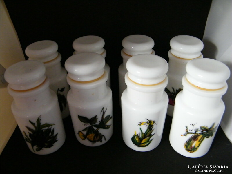 Retro milk glass spice holders 8 pcs