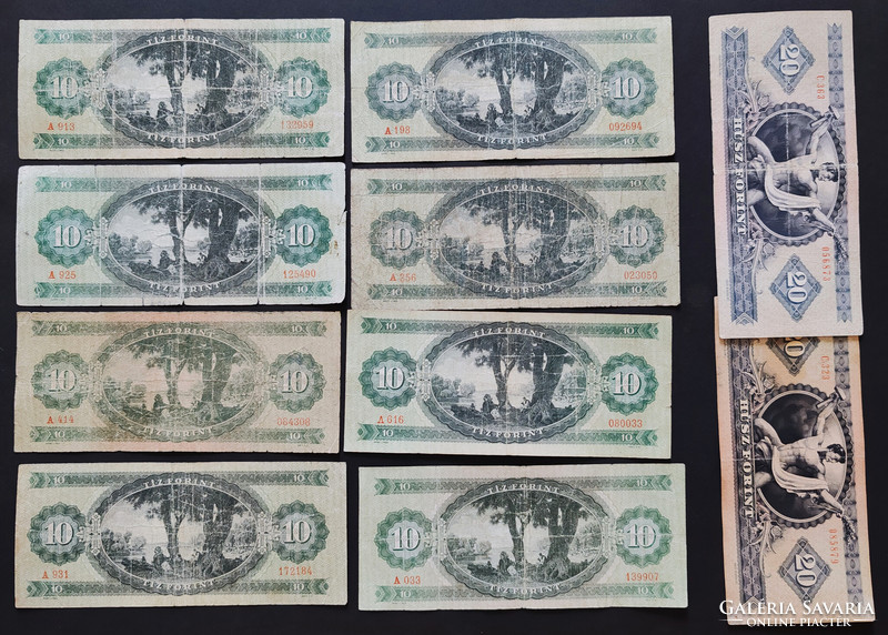 Lot of 10 low-quality HUF banknotes