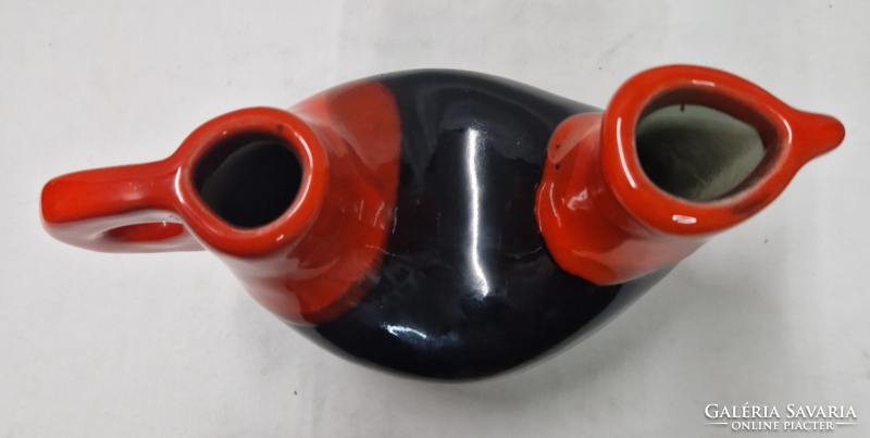 Retro, iparművészeti, mázas, kakas formájú kerámia váza, hibátlan állapotban, 14 cm. magas