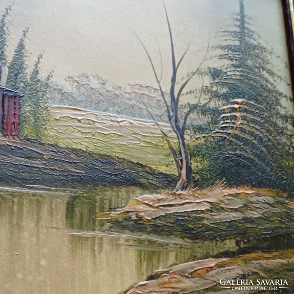 Cozy oil painting in a beautiful wooden frame