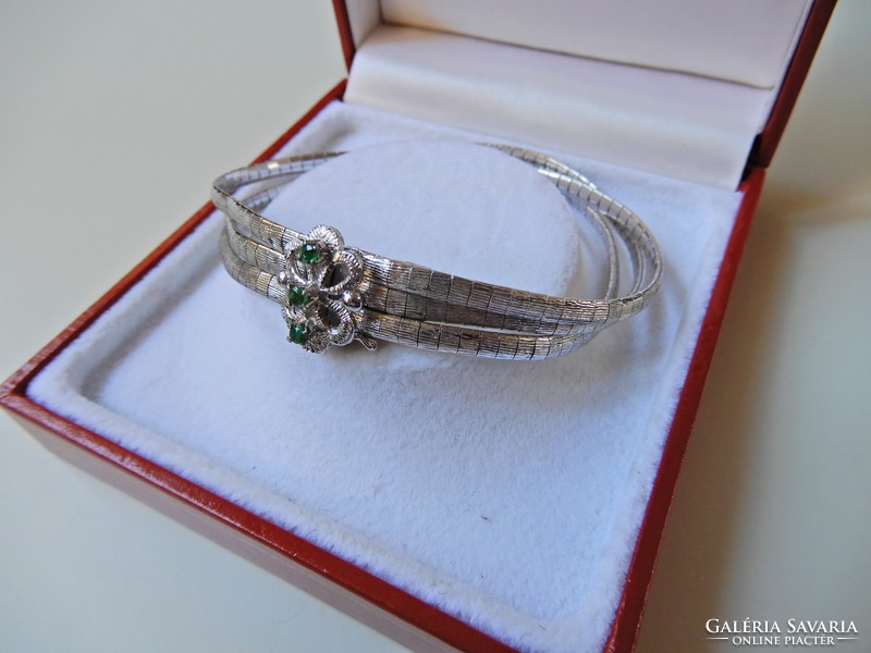 Old 3-row silver bracelet with emerald stones