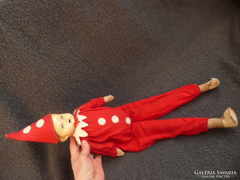 Old children's toy clown figure, 30s antique toy clown doll in unique clothes