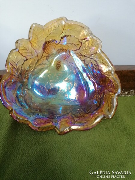 Iridescent glass table centerpiece with grape motif