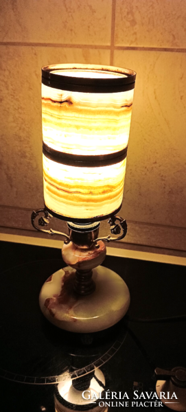 Copper and onyx night lamp 27 cm high, 9 cm wide shade