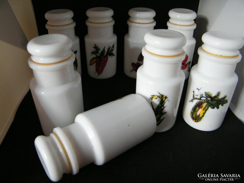 Retro milk glass spice holders 8 pcs