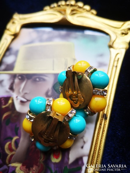 Turquoise-yellow beaded, crystal clip
