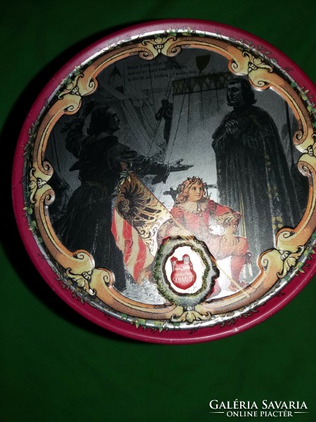 Old Nuremberg honey tea cake scene round gift box rare metal plate 15 x 11 cm as shown in the pictures