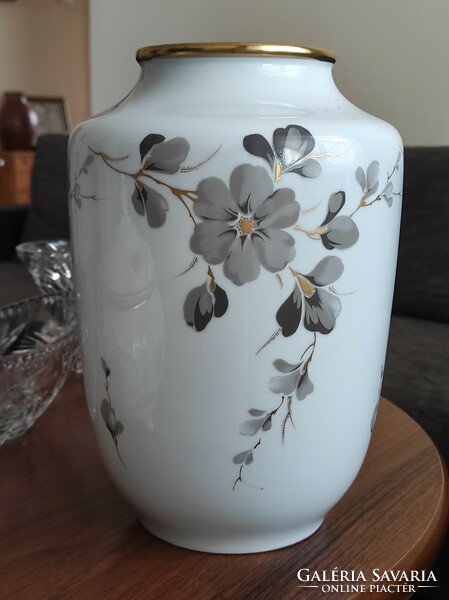 Vintage floral porcelain vase with gold rim by pmr jaeger & co. From Bavaria from the 1960s