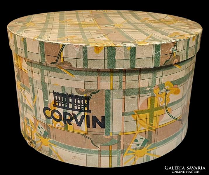 Antik CORVIN -áruházas papír kalapdoboz