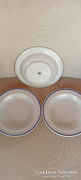 Old plain blue bordered deep and flat plate - 5 pcs