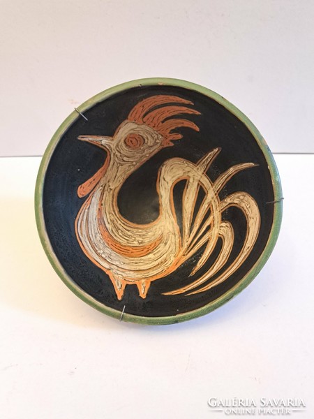 Collector's item! Rare marked Gorka Lívia ceramic deep decorative bowl with rooster