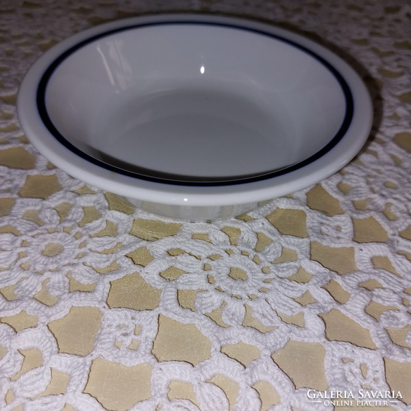 Alföldi menzás, fehér kék csíkkal porcelán kompótos, savanyúságos tányér, tálka