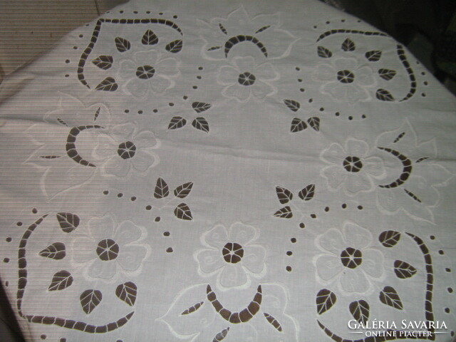 Beautiful vintage white flower embroidered tablecloth